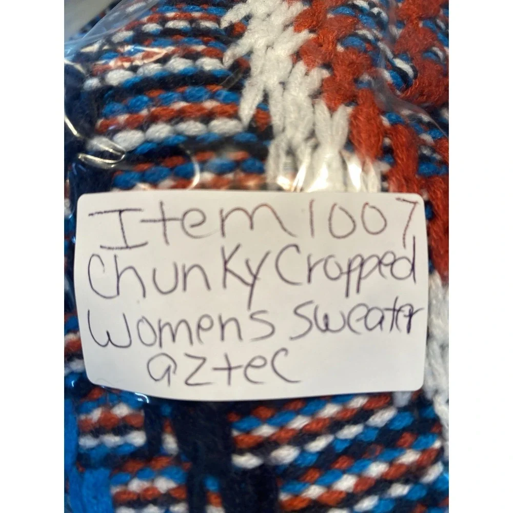 Womens Aztec Chunky Knit Sweater Measures Medium Cropped Fall Artsy Street wear